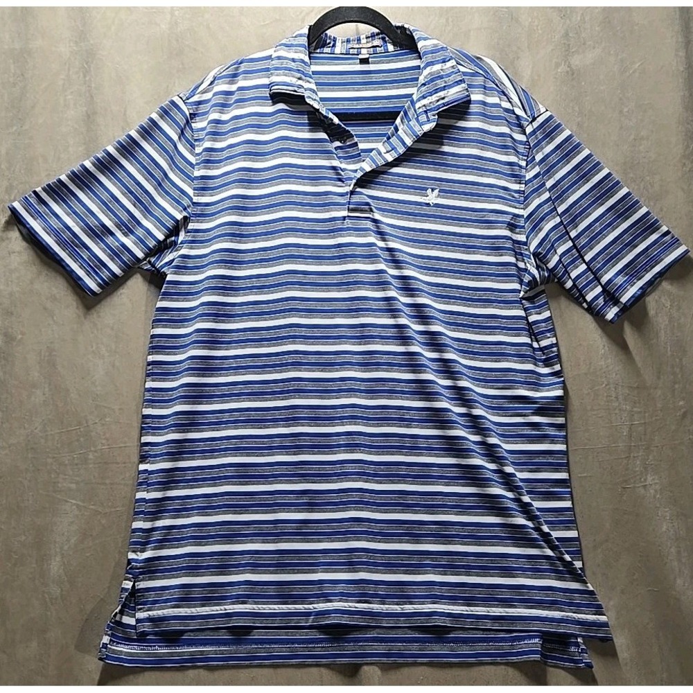 Peter Millar Summer Comfort Large Blue White Stripe Short Sleeve Golf Polo Shirt
